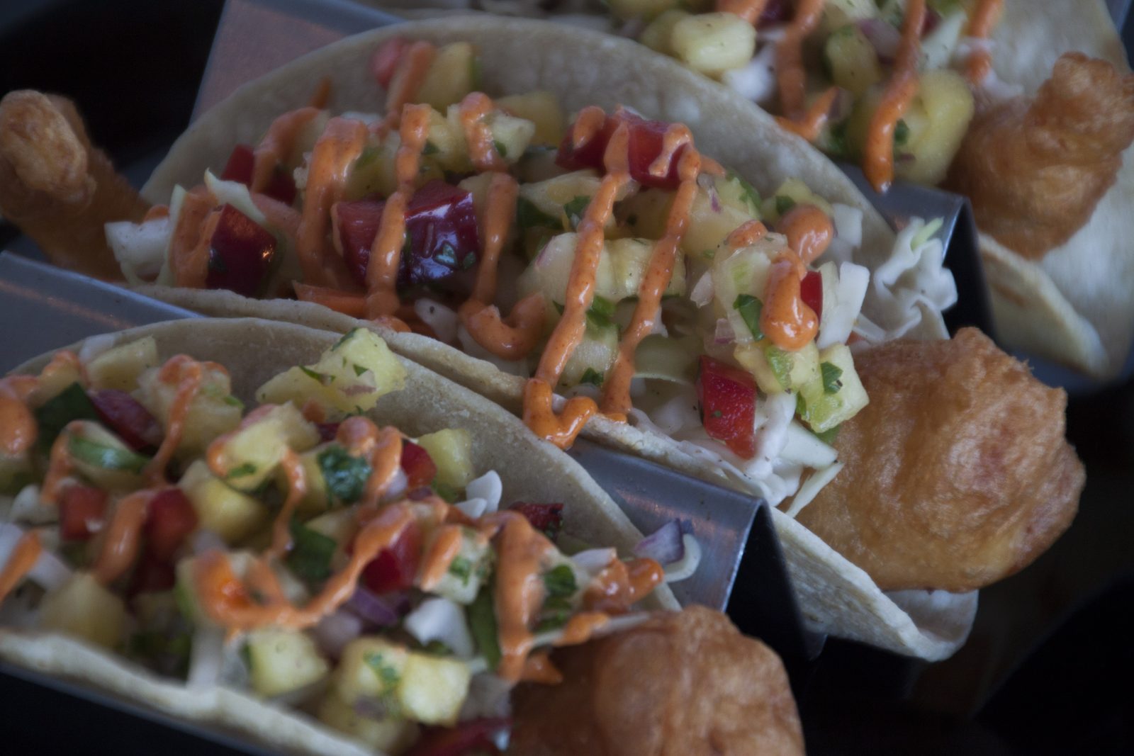 Baja fish tacos with pineapple salsa and chipotle crema